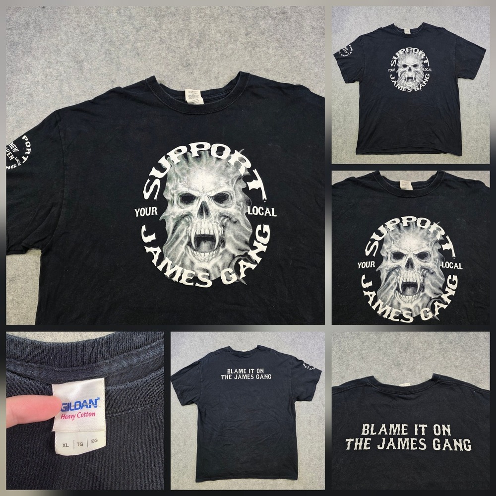 James Gang Support Shirt Mens XL Black Skull Biker New Haven Gildan Graphic Tee